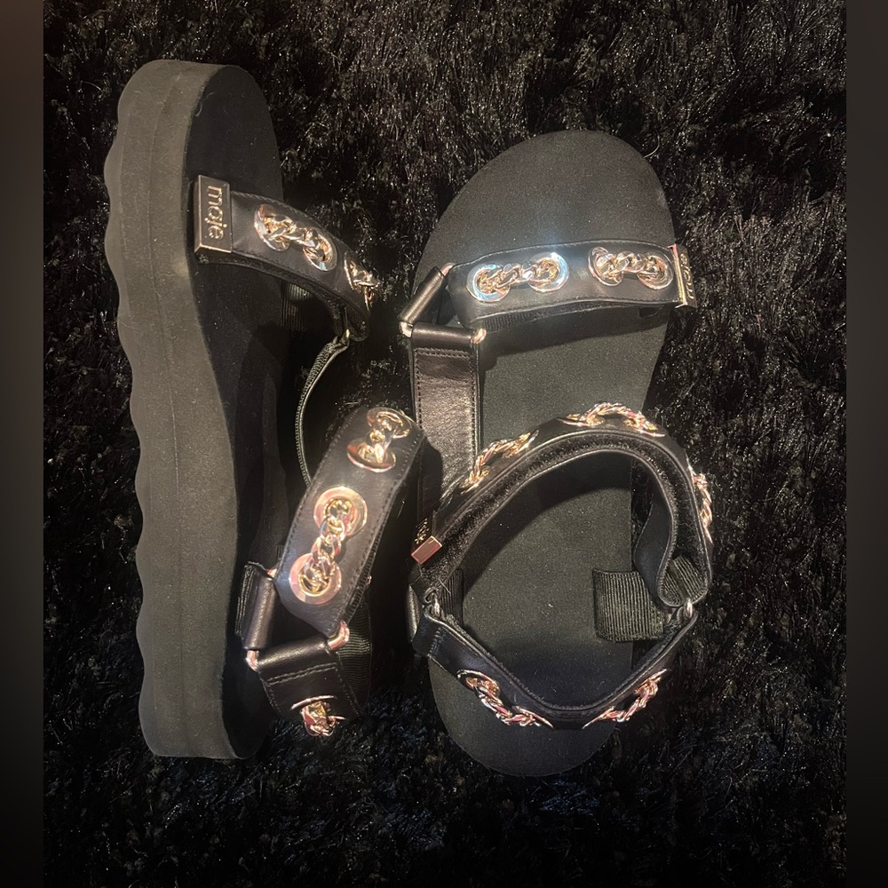 MAJE PLATFORM FRANKIE CHAIN-TRIMMED LEATHER SANDAL SIZE EU 36 (size 6) - Picture 2 of 8